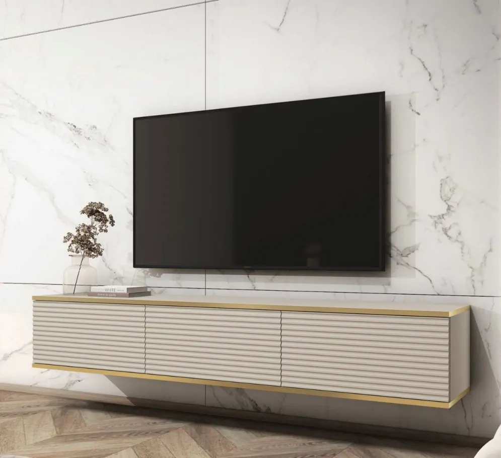 Szafka RTV KARL 3D 175cm wisząca/stojąca kaszmirowy mat  I sklep meblowy MIRAT. styl GLAMOUR, RYFLOWANY