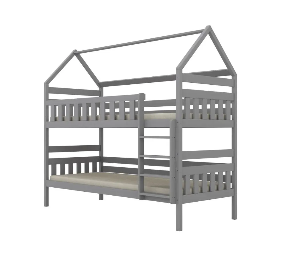 Dwuosobowe łóżko piętrowe domek FELIKS 160x80 szare drewniane z szufladami I sklep meblowy MIRAT.  kolekcja FELIKS