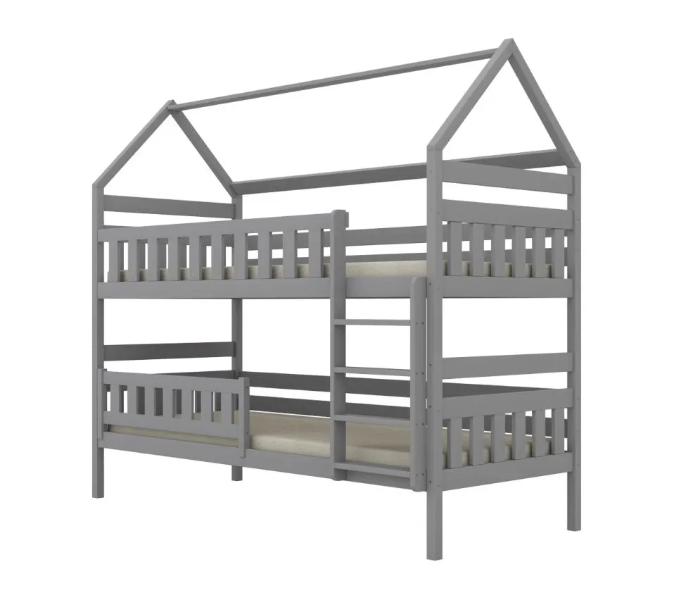 Solidne łóżko piętrowe domek FELIKS 180x80 szare drewniane z szufladami I sklep meblowy MIRAT.  kolekcja FELIKS