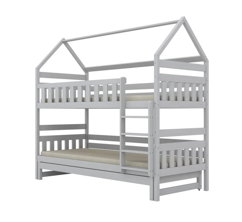 Łóżko piętrowe domek FELIKS 160x80 białe sosnowe trzyosobowe I sklep meblowy MIRAT. styl SKANDYNAWSKI kolekcja JULITA