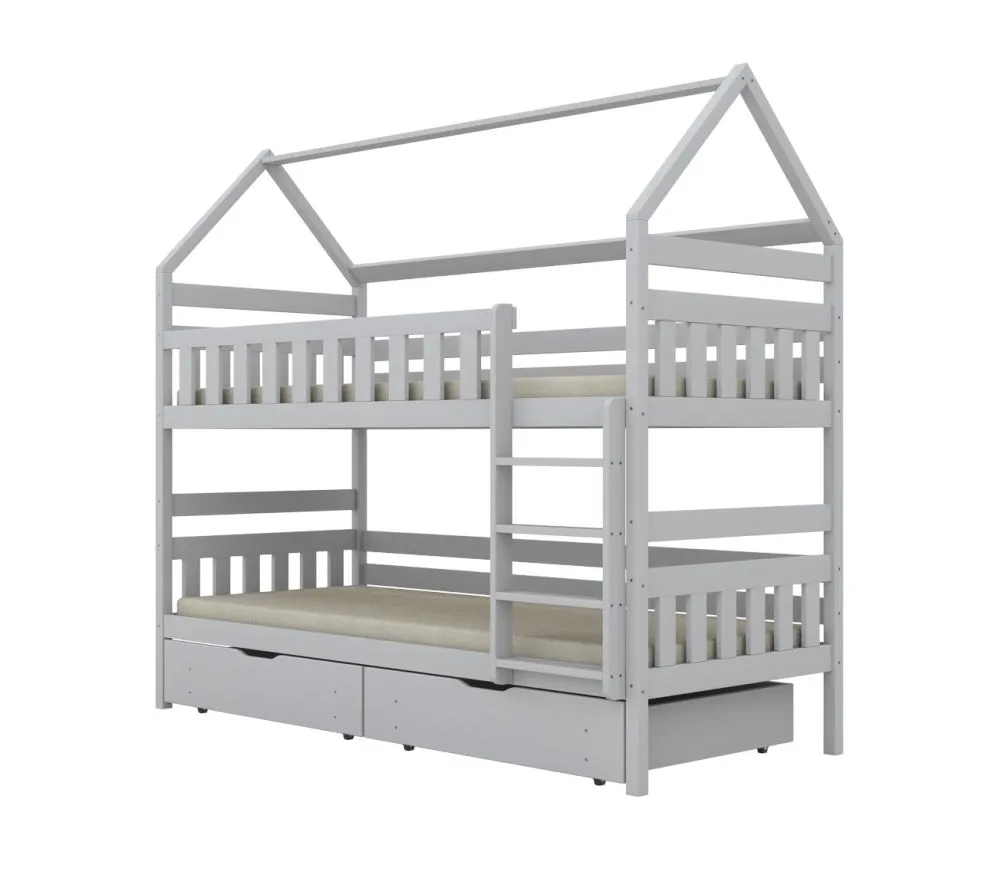 Drewniane łóżko piętrowe domek FELIKS 200x80 białe z szufladami I sklep meblowy MIRAT. styl SKANDYNAWSKI kolekcja FELIKS