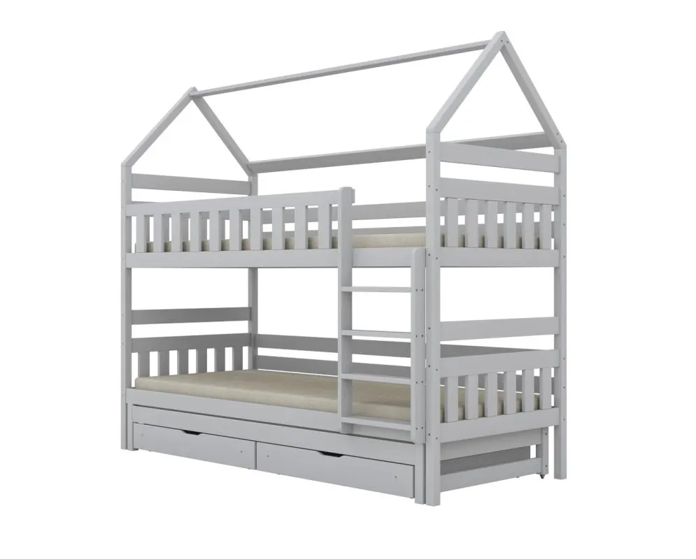 Łóżko piętrowe domek FELIKS 180x80 białe drewniane trzyosobowe z szufladami I sklep meblowy MIRAT. styl SKANDYNAWSKI kolekcja FELIKS