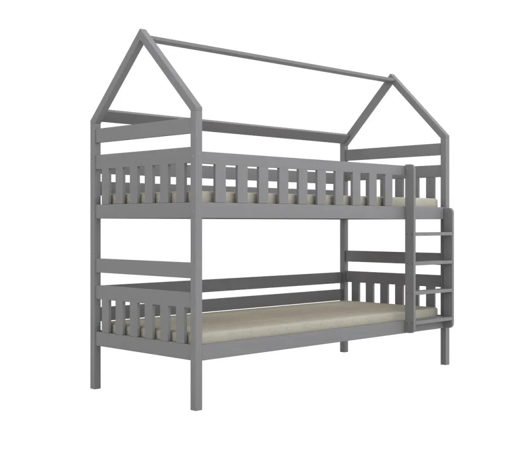 Sosnowe łóżko piętrowe domek FELIKS 200x80 szare z szufladami I sklep meblowy MIRAT. kolekcja FELIKS