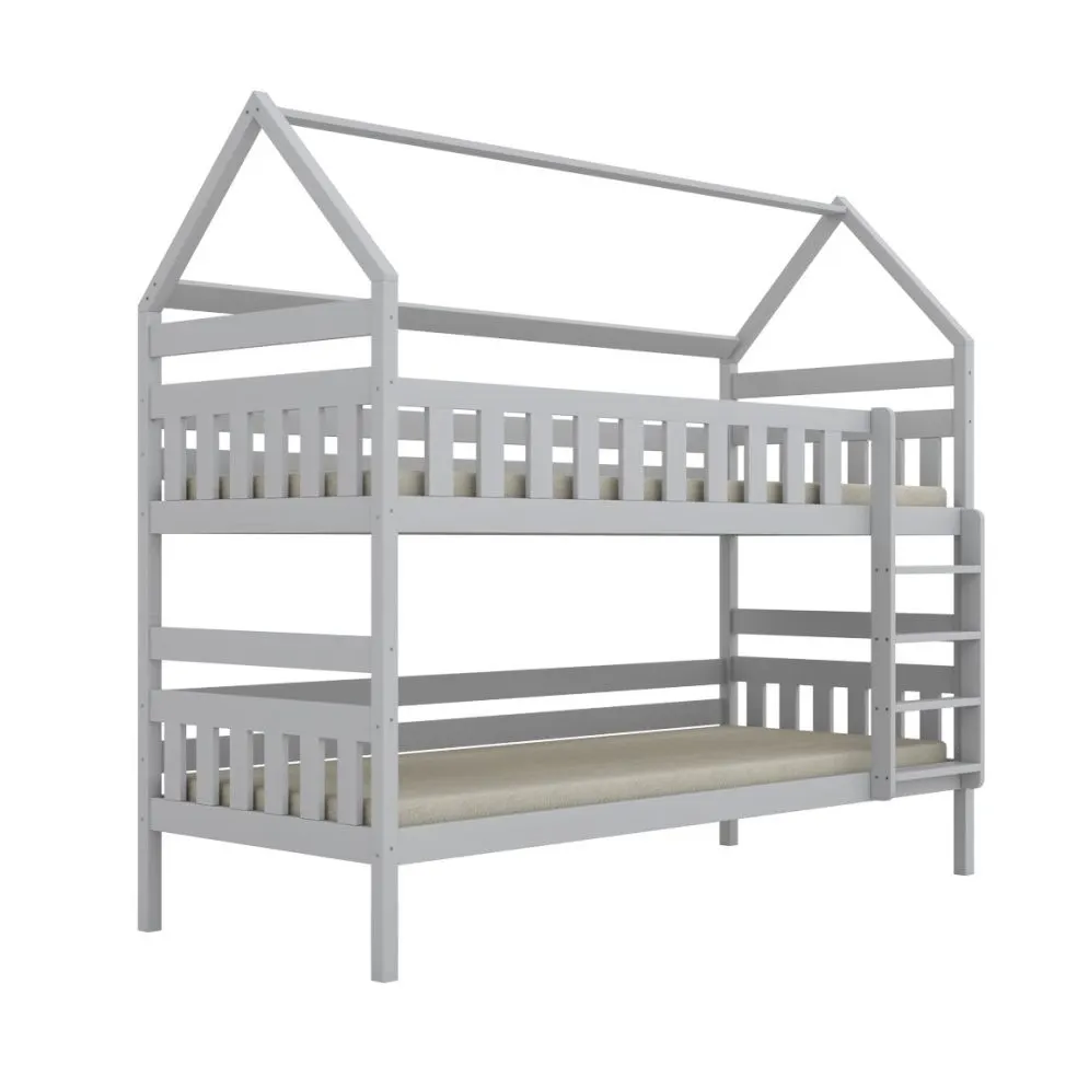 Łóżko piętrowe domek FELIKS 160x80 białe drewniane trzyosobowe z szufladami I sklep meblowy MIRAT. styl SKANDYNAWSKI kolekcja FELIKS