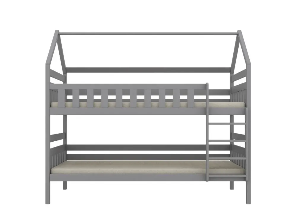 Łóżko piętrowe domek FELIKS 180x90 szare drewniane dla dzieci I sklep meblowy MIRAT.  kolekcja FELIKS