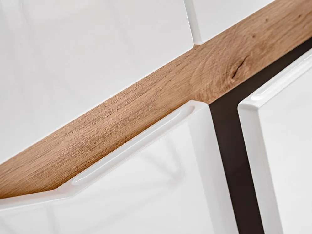 Meblościanka FAME biały połysk/dąb artisan z przeszkleniami | MIRAT. w stylu SKANDYNAWSKI kolekcja
