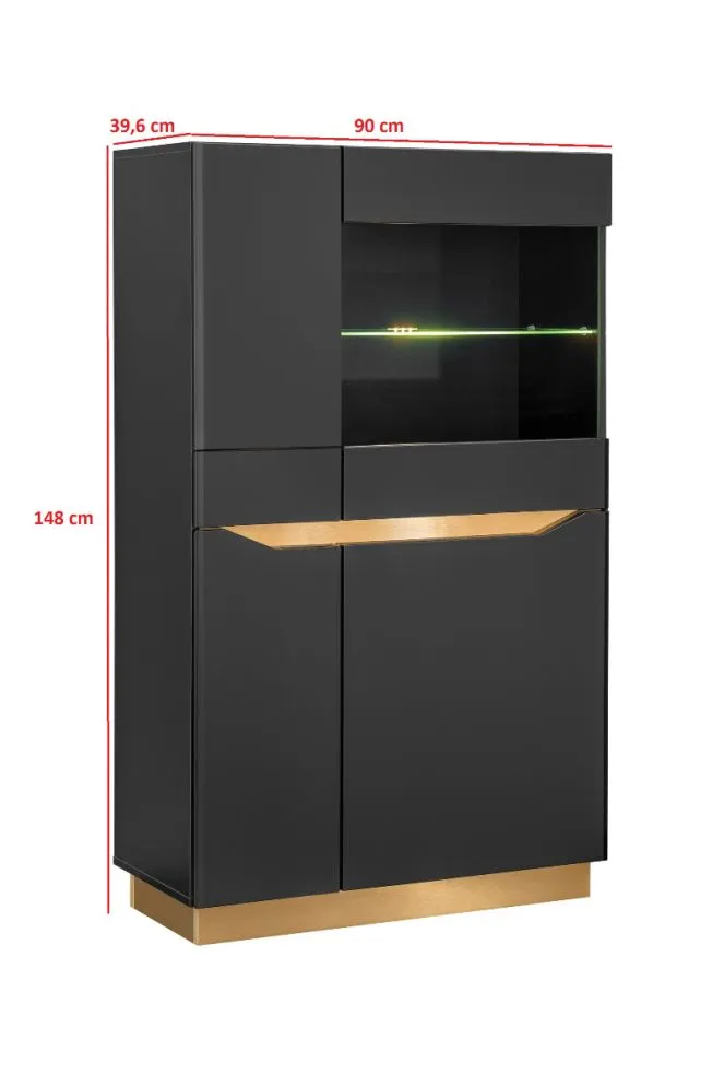 Meblościanka FAME czarny mat/złota z podświetleniem LED I sklep meblowy MIRAT. styl GLAMOUR