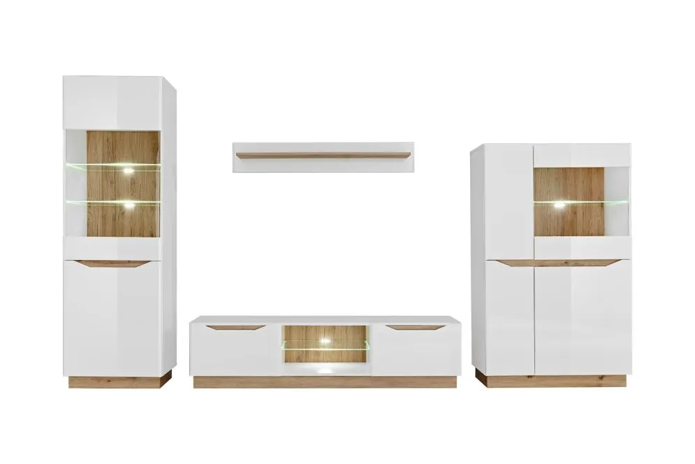 Biała meblościanka dąb sonoma z podświetleniem LED Fame