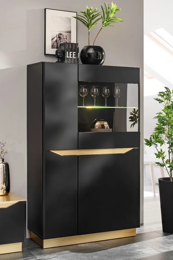 Meblościanka FAME czarny mat/złota z podświetleniem LED I sklep meblowy MIRAT. styl GLAMOUR