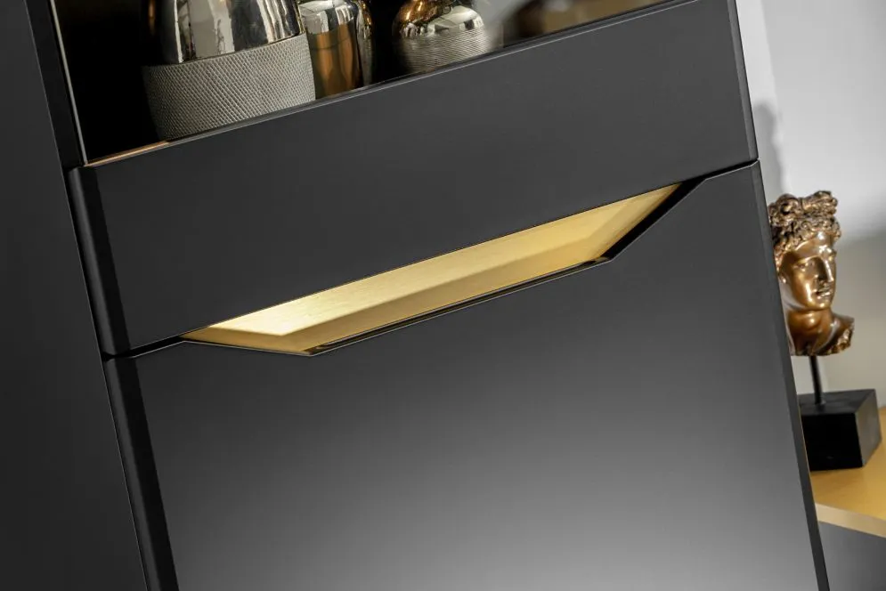 Meblościanka FAME czarny mat/złota z podświetleniem LED I sklep meblowy MIRAT. styl GLAMOUR