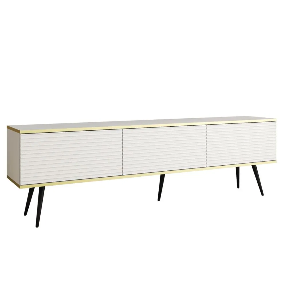 Szafka RTV KARL 3D 175cm wisząca/stojąca biały mat do salonu I sklep meblowy MIRAT. styl GLAMOUR, RYFLOWANY