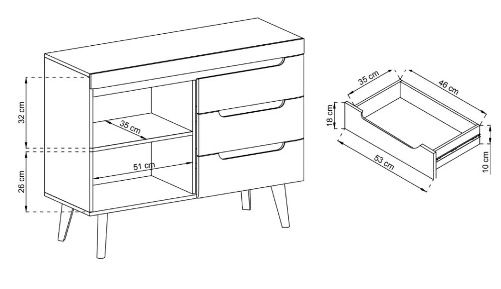 Komoda EBBI 3 dąb artisan z szufladami do salonu | MIRAT. kolekcja EBBI