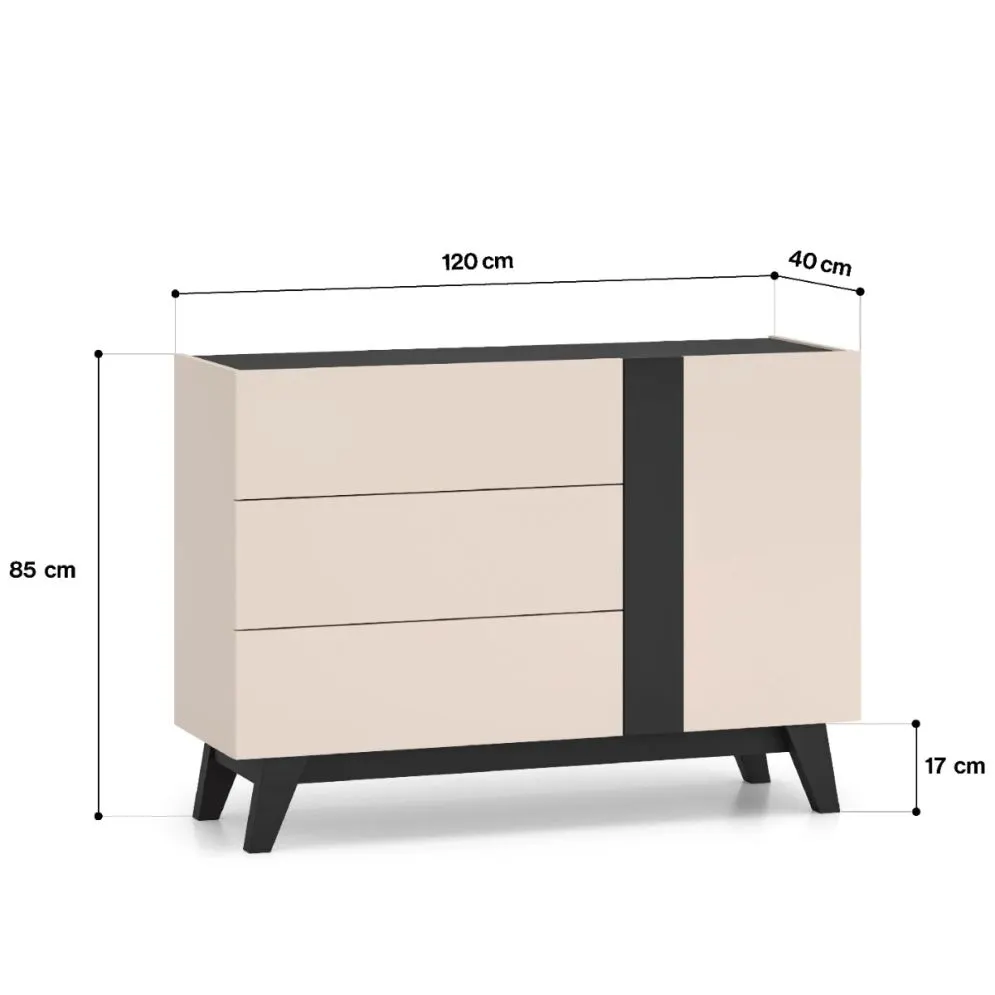 Komoda FRESHION 04 1D3S 120 kaszmirowa/czarna I sklep meblowy MIRAT.  kolekcja FRESHION