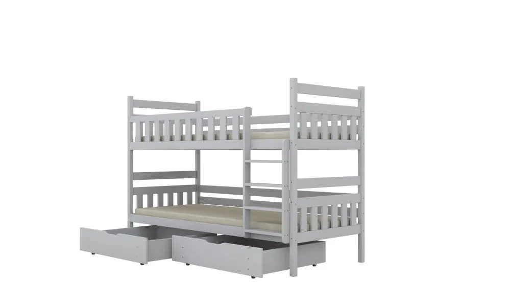 Łóżko piętrowe BARTEK 180x90 białe drewniane z szufladami | MIRAT. styl SKANDYNAWSKI kolekcja BARTEK