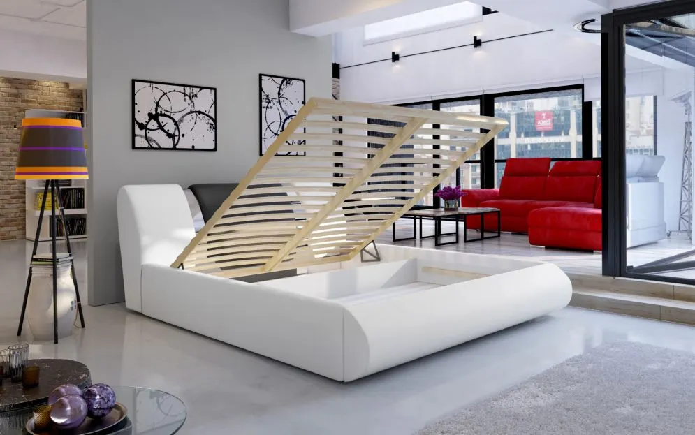 Łóżko tapicerowane FLAVIO 160x200 białe/czarne z pojemnikiem dwuosobowe | MIRAT. w stylu kolekcja