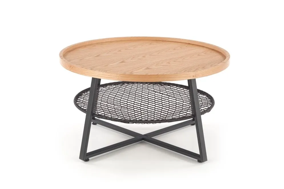 Stolik kawowy FLORENCE 80x80 dąb/czarny okrągły do salonu | MIRAT. styl LOFT