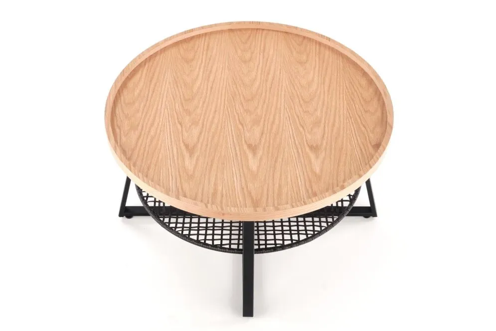 Stolik kawowy FLORENCE 80x80 dąb/czarny okrągły do salonu | MIRAT. styl LOFT