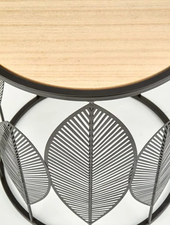 Zestaw 2 ław FOLLA z drewnopodobnym blatem na podstawie w stylu boho | MIRAT.