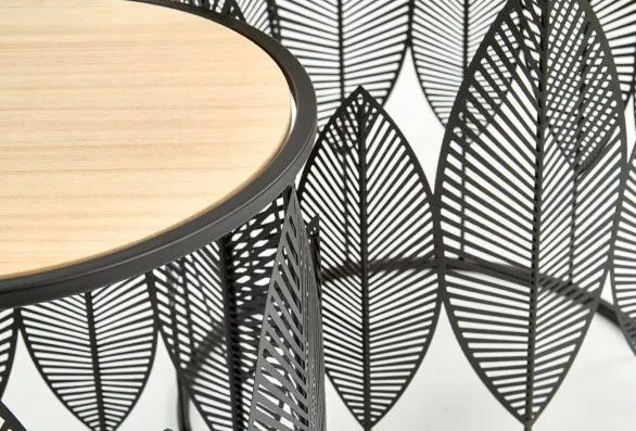 Zestaw 2 ław FOLLA z drewnopodobnym blatem na podstawie w stylu boho | MIRAT.