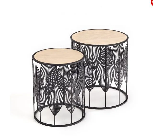 Zestaw 2 ław FOLLA z drewnopodobnym blatem na podstawie w stylu boho | MIRAT.