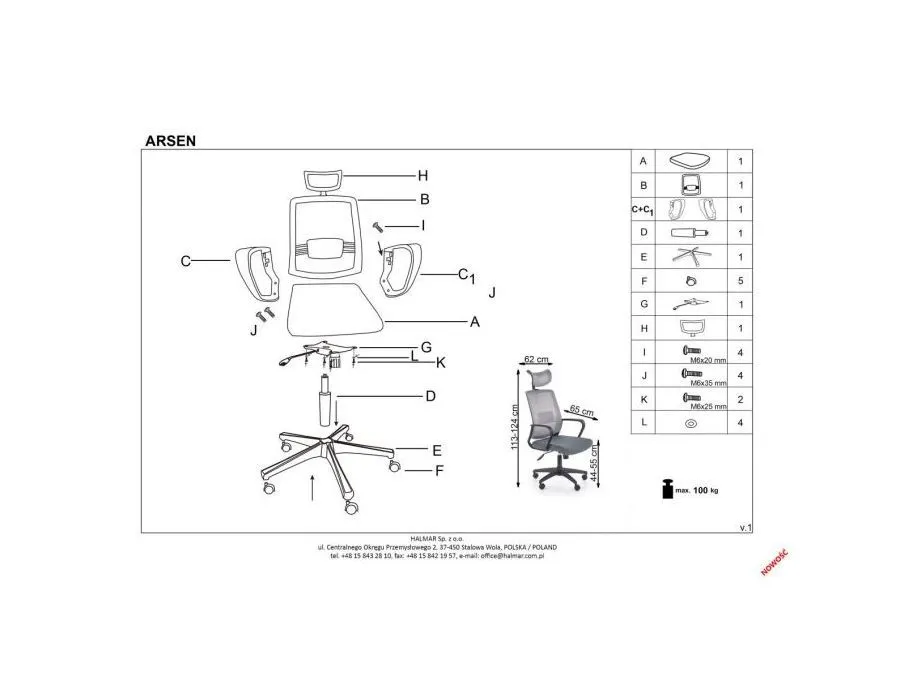 Fotel biurowy ARSEN popielaty z profilowanym zagłówkiem | MIRAT. w stylu  kolekcja