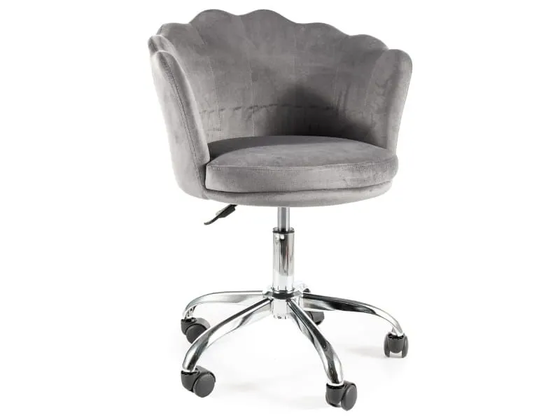 Aksamitny fotel obrotowy Rose Velvet szary chrom do toaletki | MIRAT