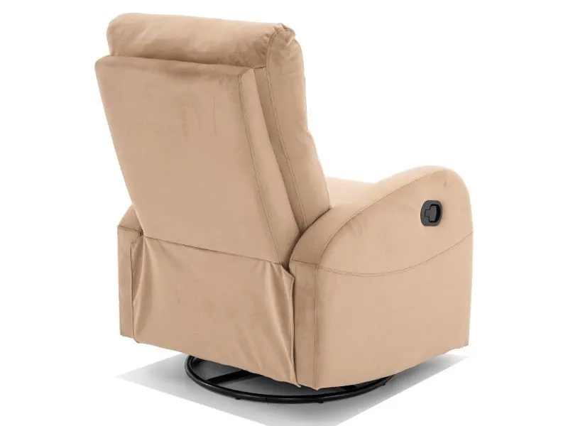 Aksamitny fotel 3w1 obrotowy bujany i rozkładany Olimp Velvet beżowy | MIRAT