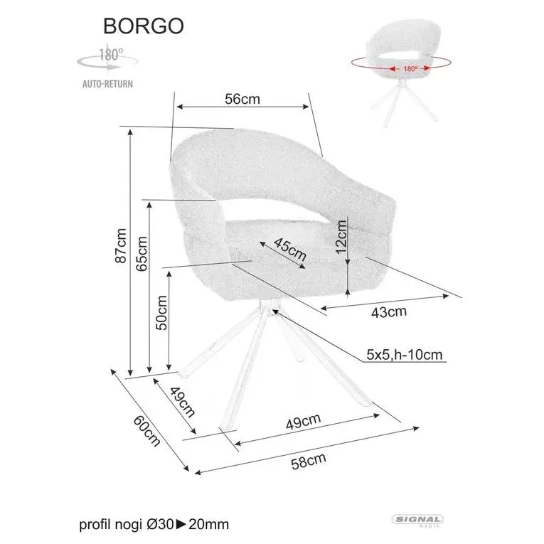 Szare krzesło do salonu BORGO Raven z funkcją obrotu | MIRAT styl LOFT