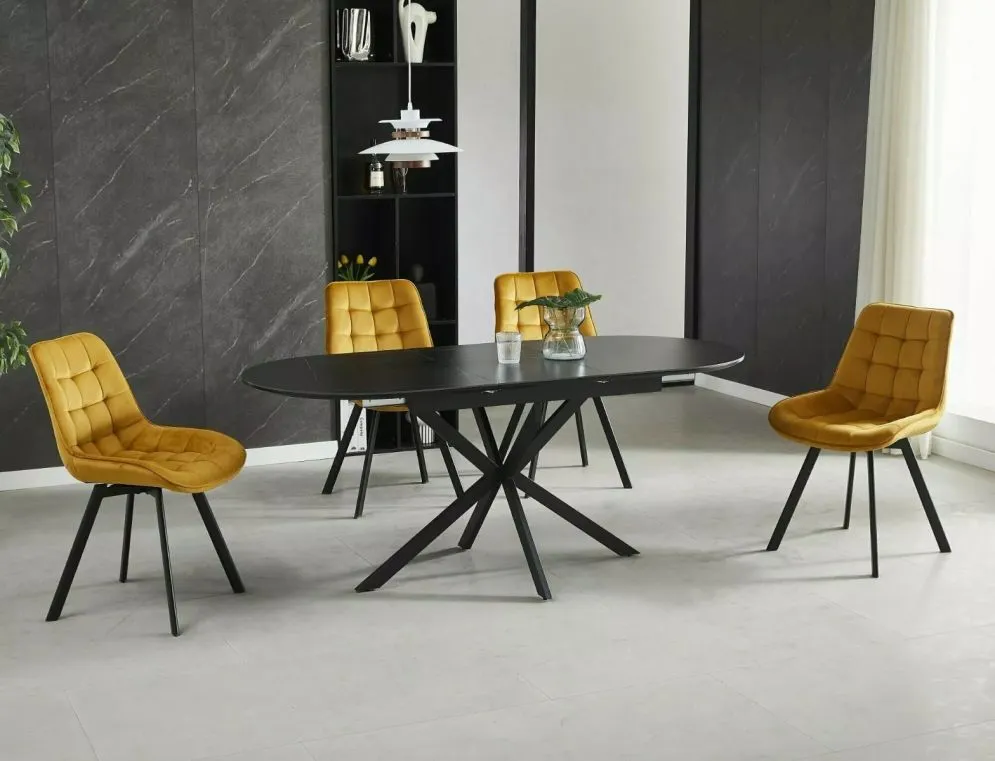 Owalny stół ceramiczny Gaston 140(180)x80 cm czarny marmur | MIRAT styl LOFT