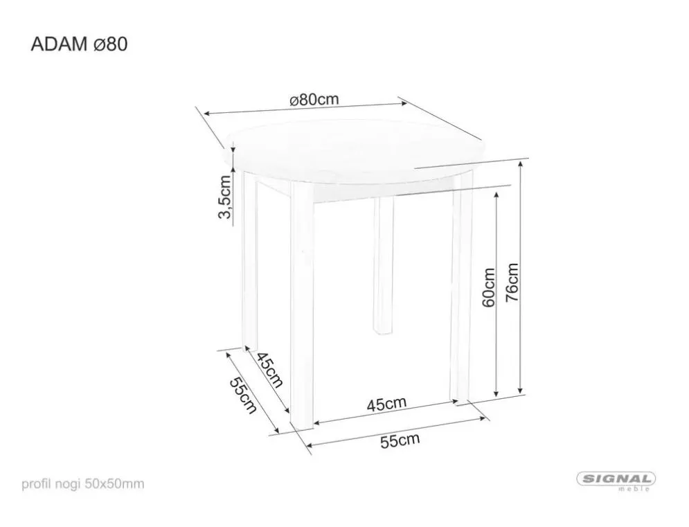 Stół okrągły ADAM 80 cm Kaszmir / Dąb Cremona Torro | MIRAT styl SKANDYNAWSKI