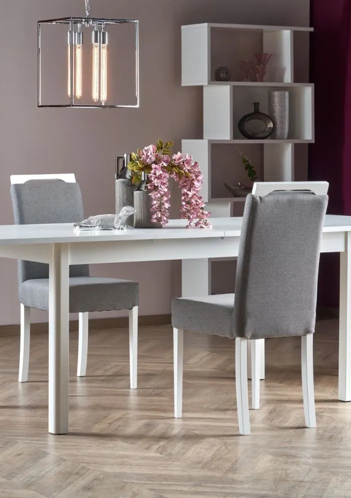 Krzesło tapicerowane CLARION szare białe tapicerowane z drewnianymi nogami | MIRAT.