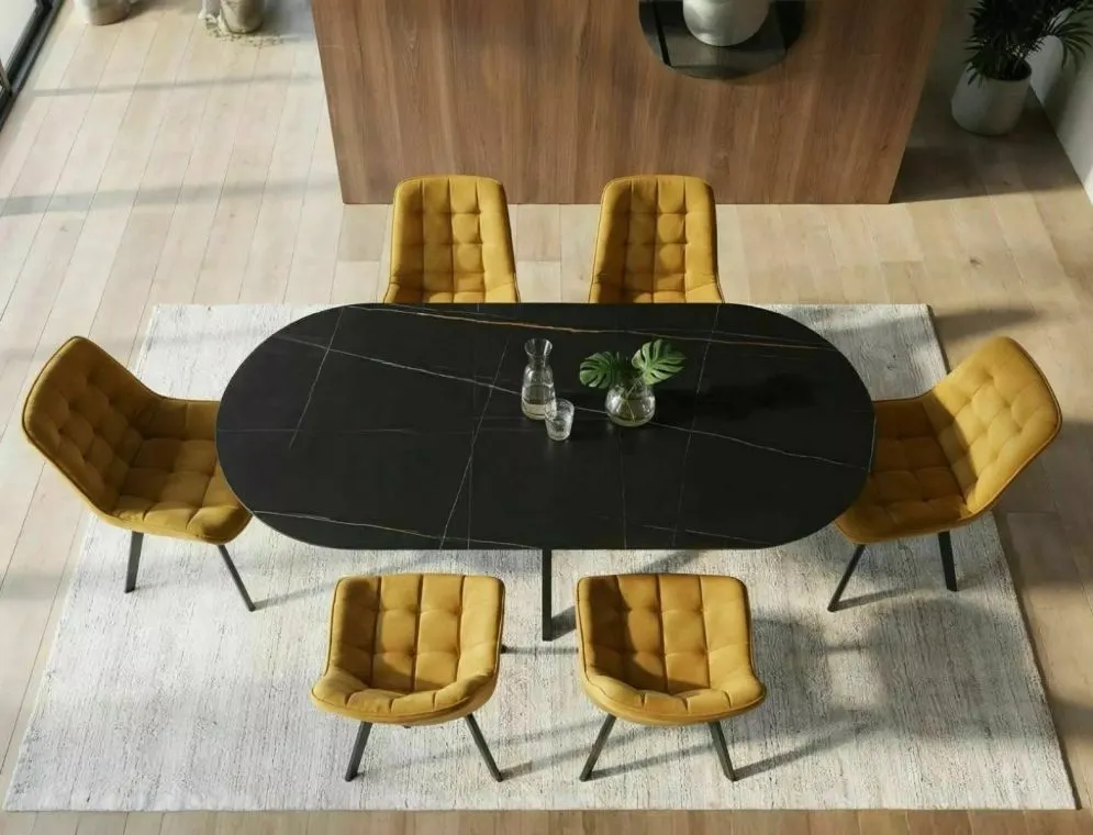 Owalny stół ceramiczny Gaston 140(180)x80 cm czarny marmur | MIRAT styl LOFT