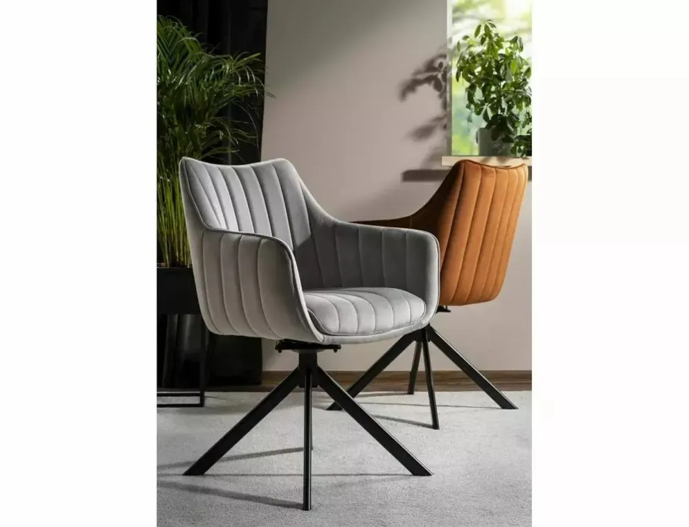 Krzesło tapicerowane AZALIA VELVET jasnoszare welurowe | MIRAT. styl GLAMOUR, LOFT