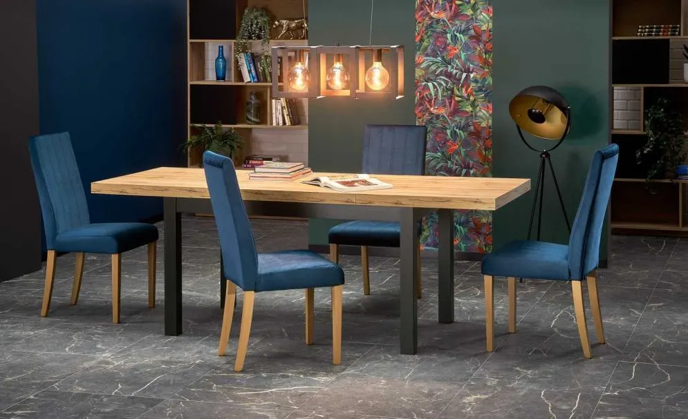 Krzesło tapicerowane DIEGO 3 VELVET granatowe na drewnianych nogach | MIRAT. styl SKANDYNAWSKI