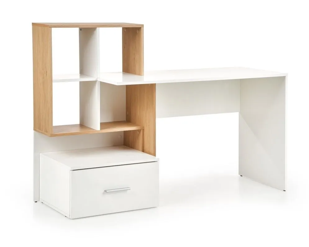 Biurko GROSSO dąb złoty/białe z regałem I sklep meblowy MIRAT.