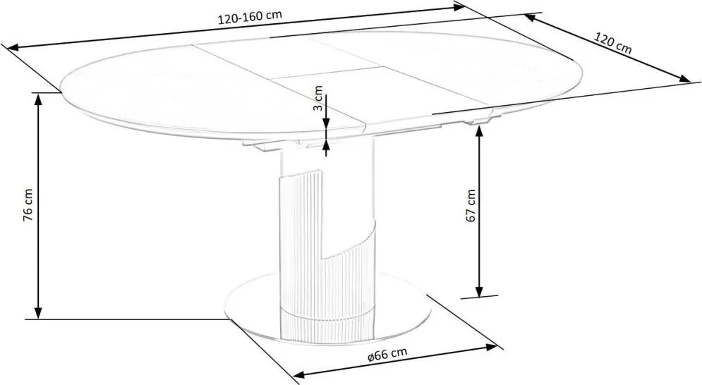 Stół okrągły rozkładany MUSCAT 120(160)x120 szary marmur na jednej nodze | MIRAT. styl GLAMOUR