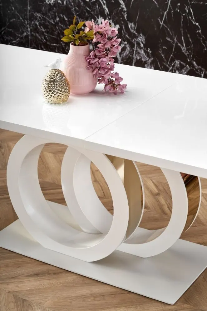 Stół rozkładany GALARDO 160(200)x90 biały/złoty glamour I sklep meblowy MIRAT. styl GLAMOUR