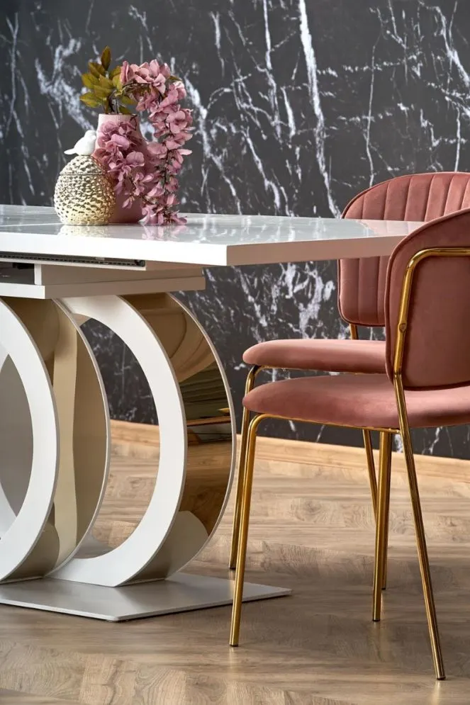 Stół rozkładany GALARDO 160(200)x90 biały/złoty glamour I sklep meblowy MIRAT. styl GLAMOUR