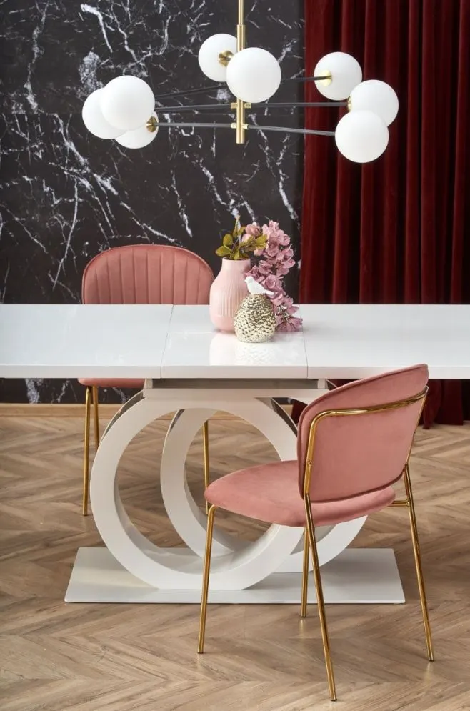 Stół rozkładany GALARDO 160(200)x90 biały/złoty glamour I sklep meblowy MIRAT. styl GLAMOUR