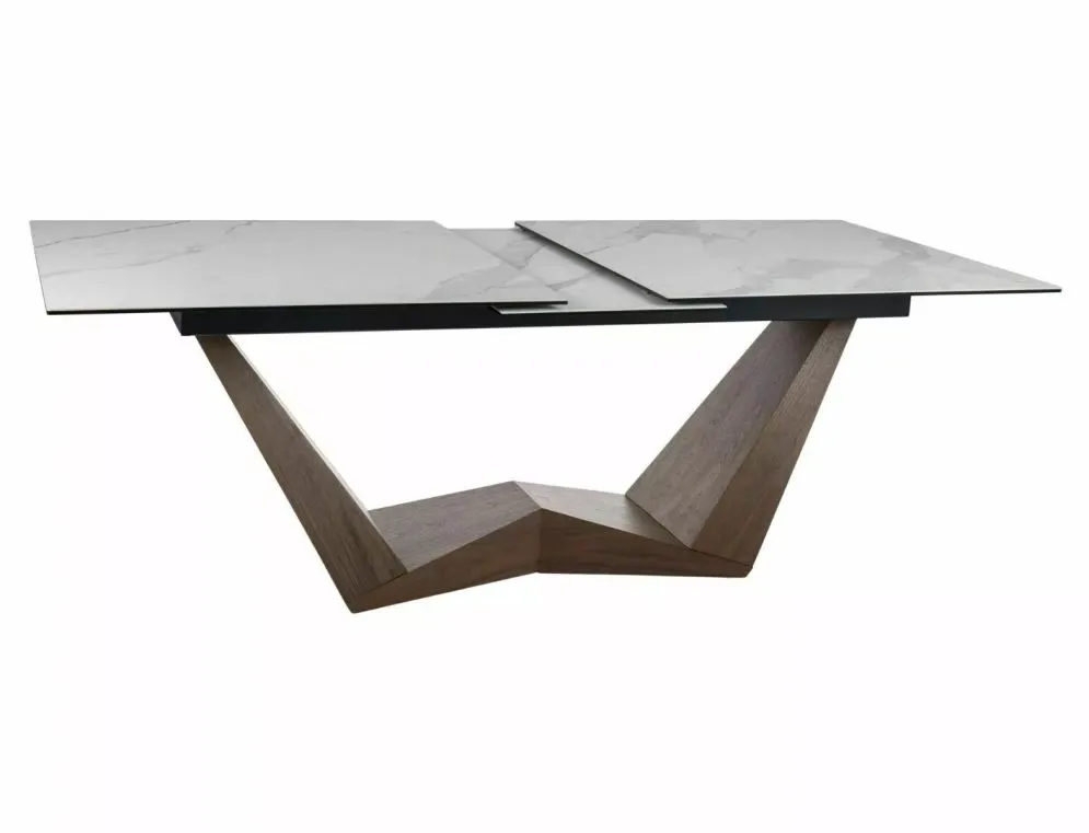 Stół BONUCCI CERAMIC 200(250)x98 biały marmur/orzech 12-osobowy I sklep meblowy MIRAT.