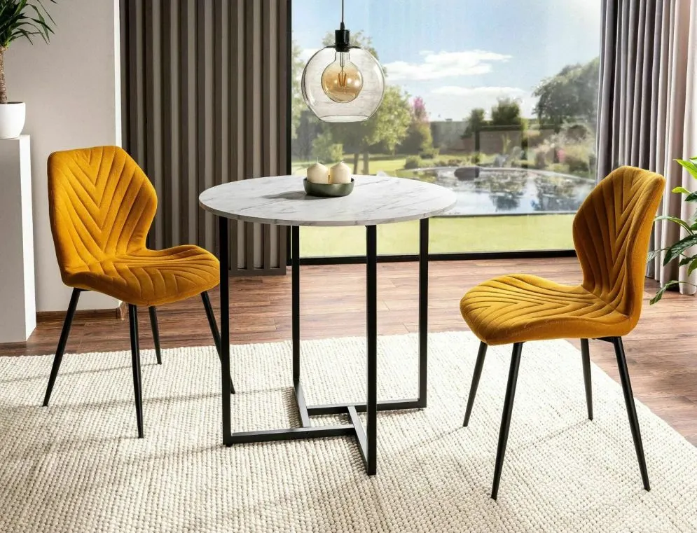 Stół okrągły ALTO II 80x80 biały marmur/czarny nowoczesny do salonu I sklep meblowy MIRAT. styl GLAMOUR