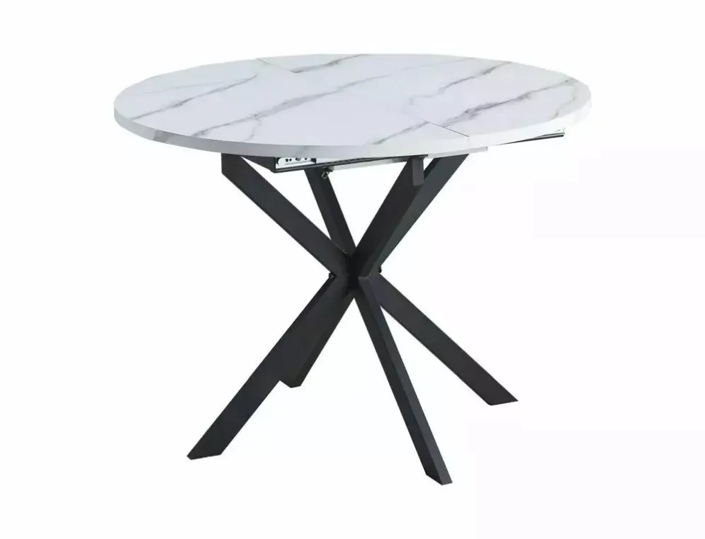 Okrągły stół rozkładany Gaston 100-135 cm biały marmur | MIRAT styl LOFT