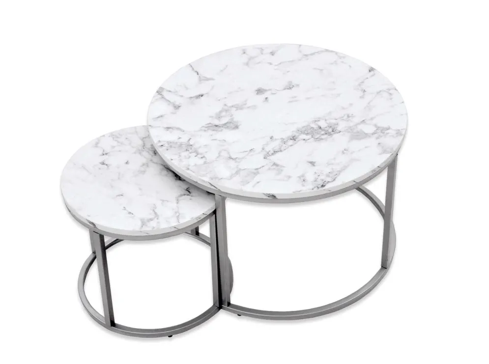 Zestaw 2 stolików PAOLA biały marmur/srebrny I sklep meblowy MIRAT. styl GLAMOUR