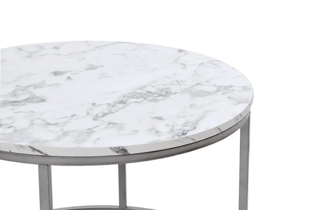 Zestaw 2 stolików PAOLA biały marmur/srebrny I sklep meblowy MIRAT. styl GLAMOUR
