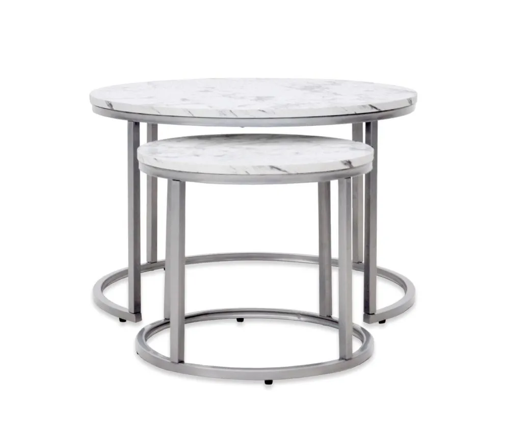 Zestaw 2 stolików PAOLA biały marmur/srebrny I sklep meblowy MIRAT. styl GLAMOUR