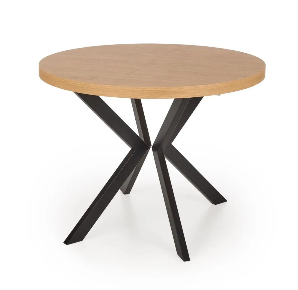 Stół okrągły rozkładany PERONI 100(250)x100 dąb/czarny do jadalni i salonu | MIRAT. styl LOFT
