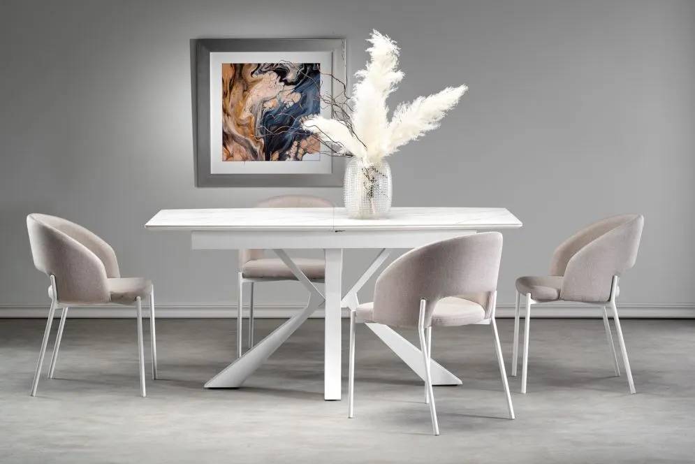 Stół rozkładany VIVALDI 160(200)x89 biały marmur w stylu glamour | MIRAT.