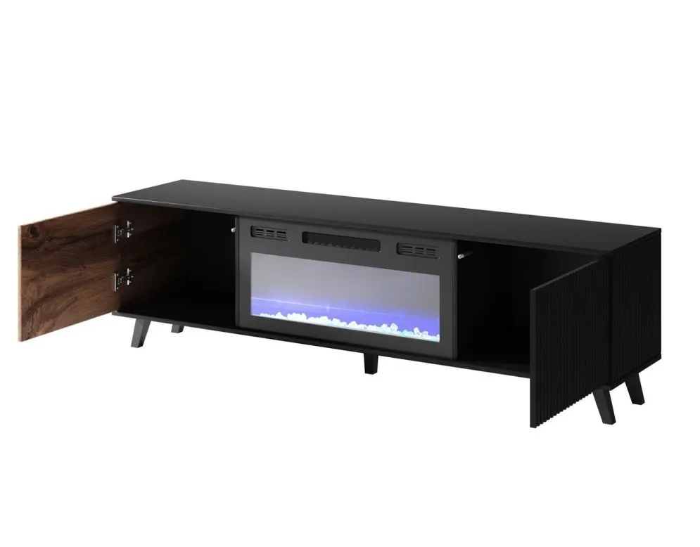 Szafka RTV RANDOM 180 dąb wotan/czarna z kominkiem elektrycznym I sklep meblowy MIRAT. styl RYFLOWANY kolekcja RANDOM