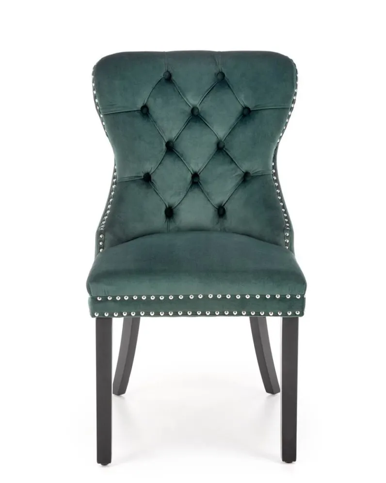 Krzesło tapicerowane MIYA VELVET ciemnozielone pikowane z kołatką | MIRAT. styl KLASYCZNY