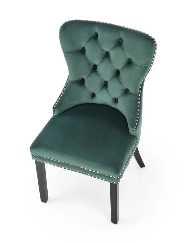 Krzesło tapicerowane MIYA VELVET ciemnozielone pikowane z kołatką | MIRAT. styl KLASYCZNY